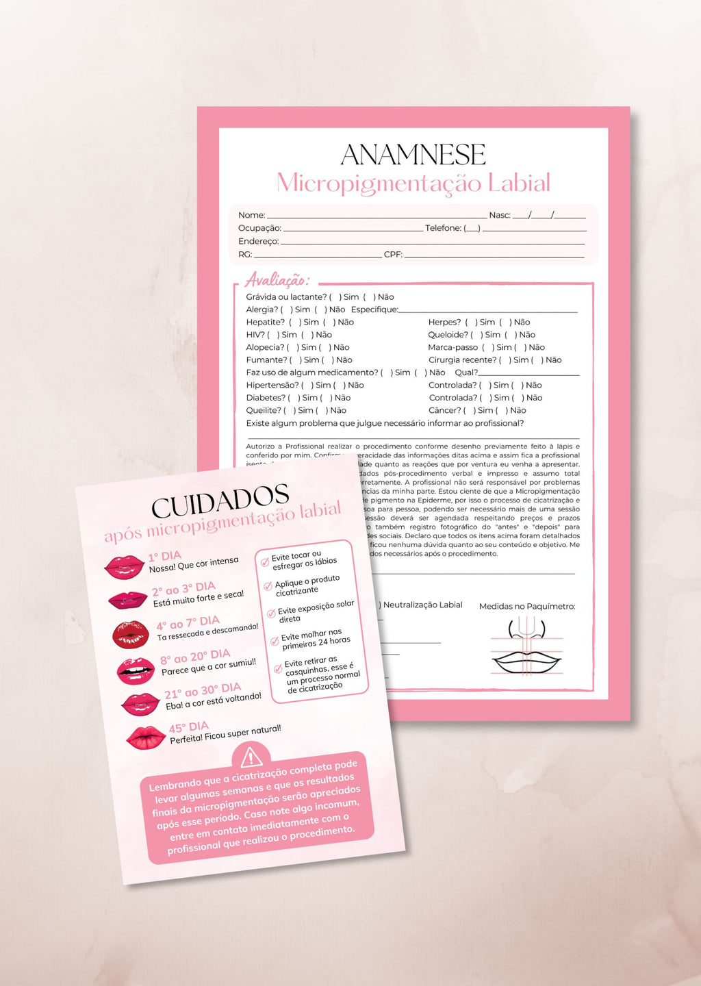 Bloco Anamnese Micropigmentação Labial + Folhetos de Cuidados
