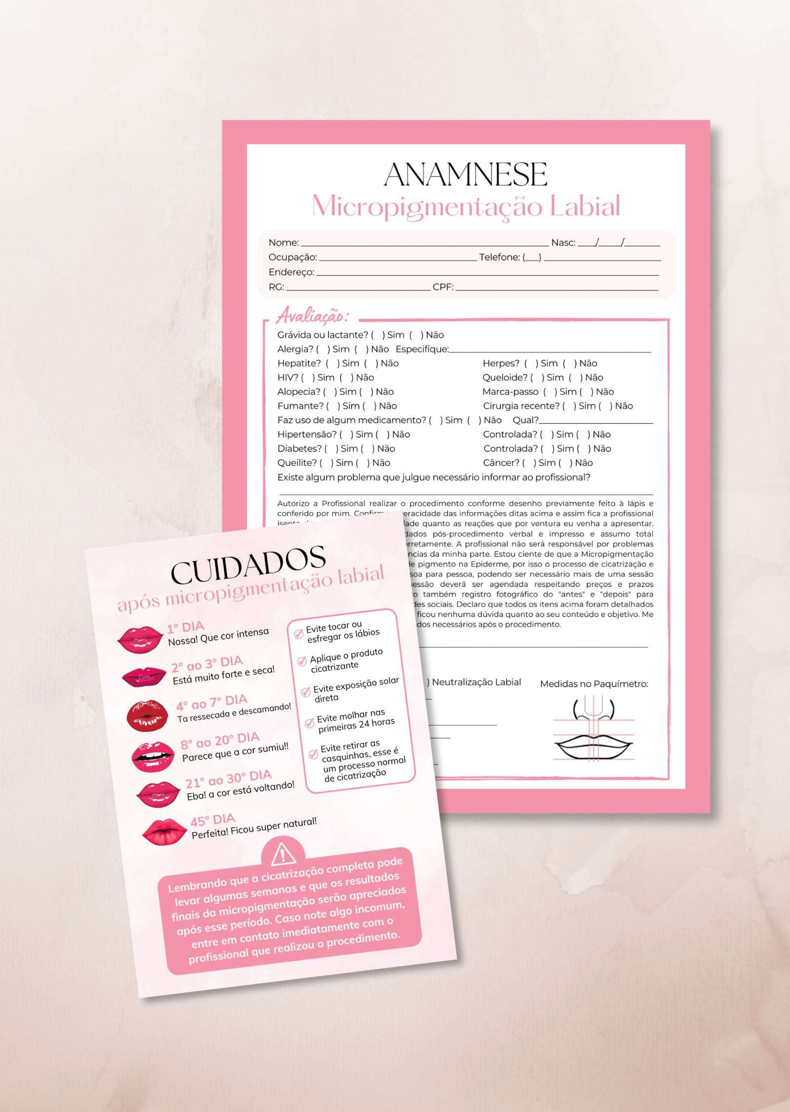 Bloco Anamnese Micropigmentação Labial + Folhetos de Cuidados