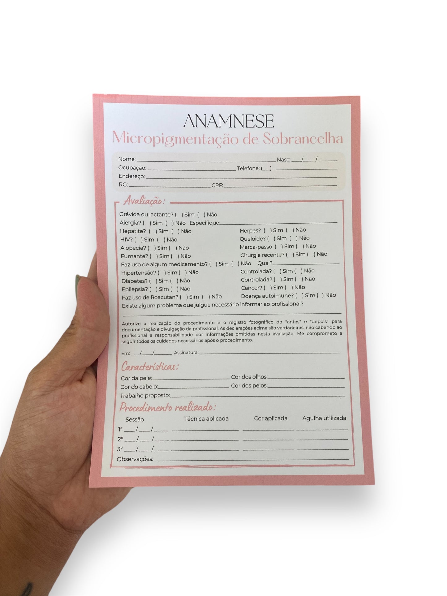 Ficha de Anamnese Micropigmentação de Sobrancelha