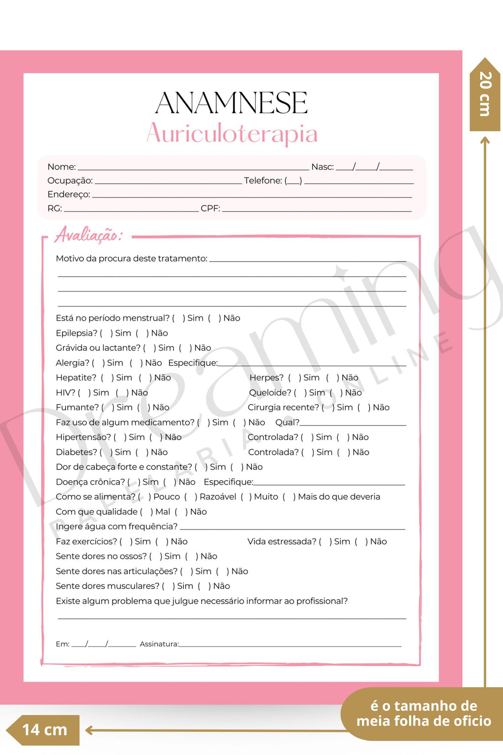 Ficha de anamnese auriculoterapia