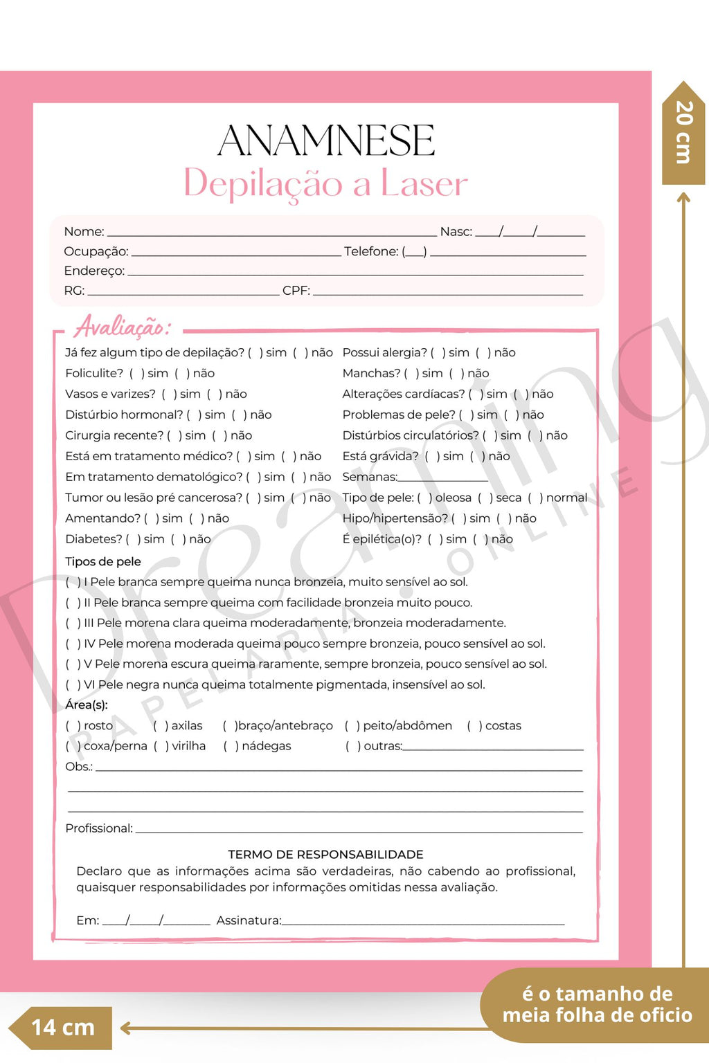 Ficha de anamnese depilação a laser