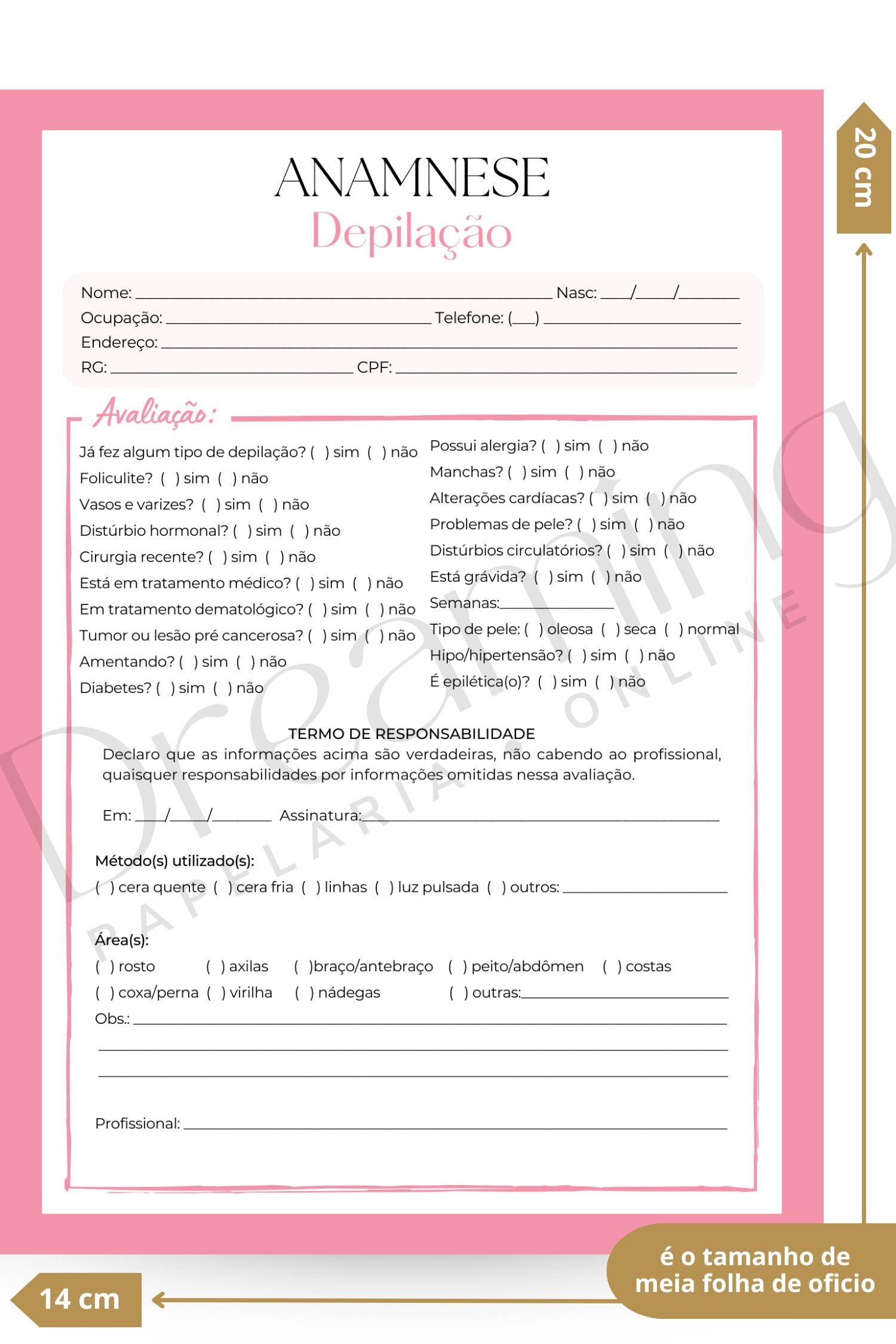 Ficha de anamnese depilação