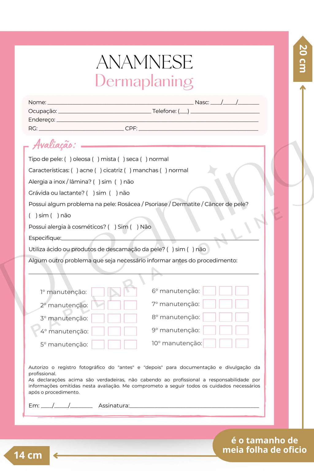 Ficha de anamnese dermaplaning