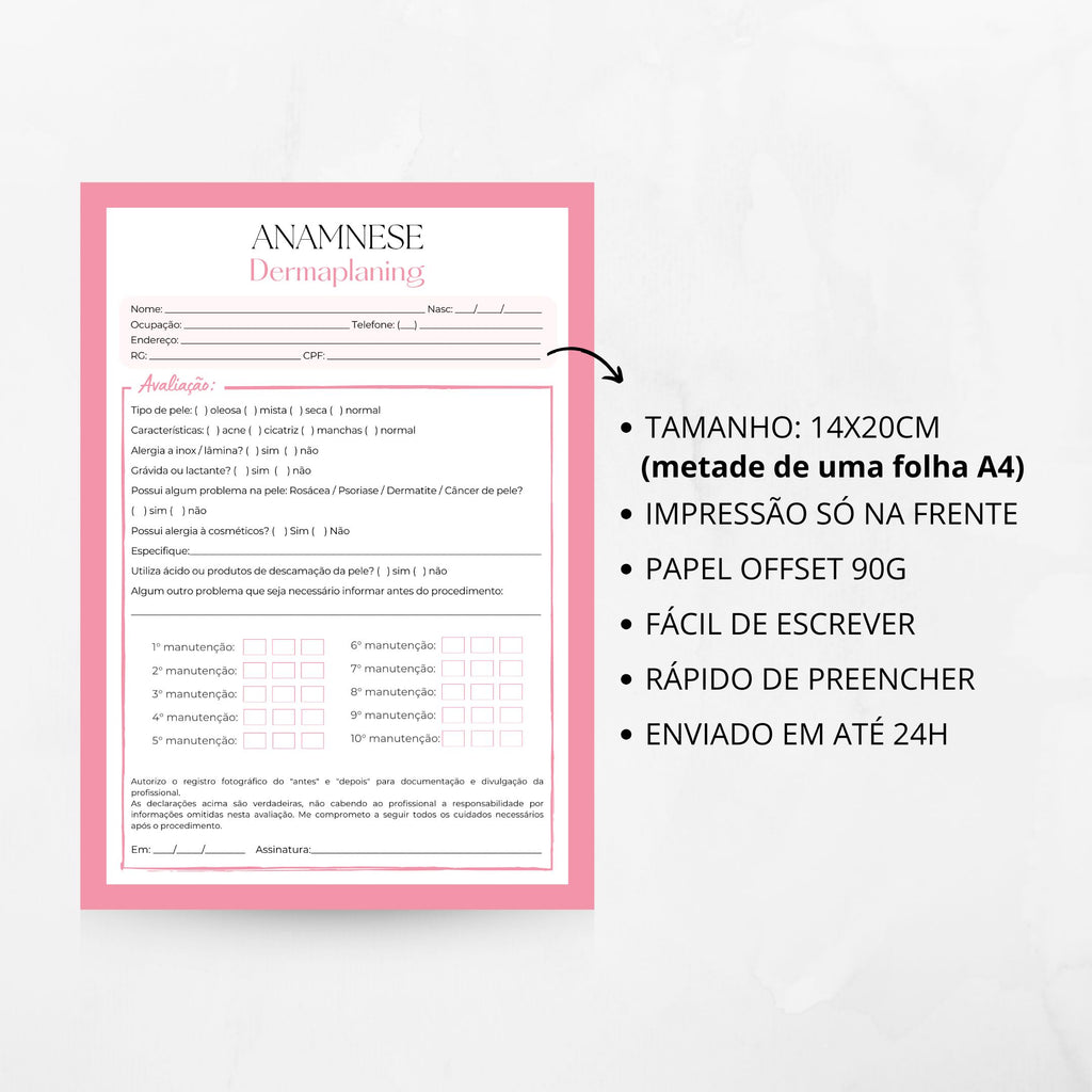 Ficha de anamnese dermaplaning