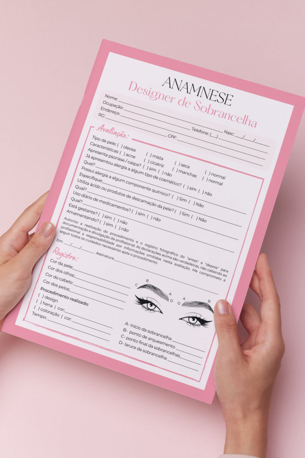 Ficha de anamnese design de sobrancelhas