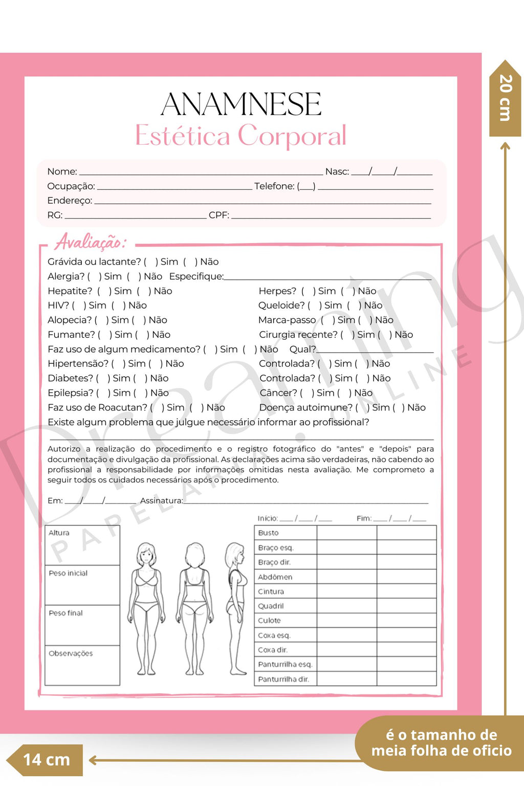 Ficha de anamnese estética corporal