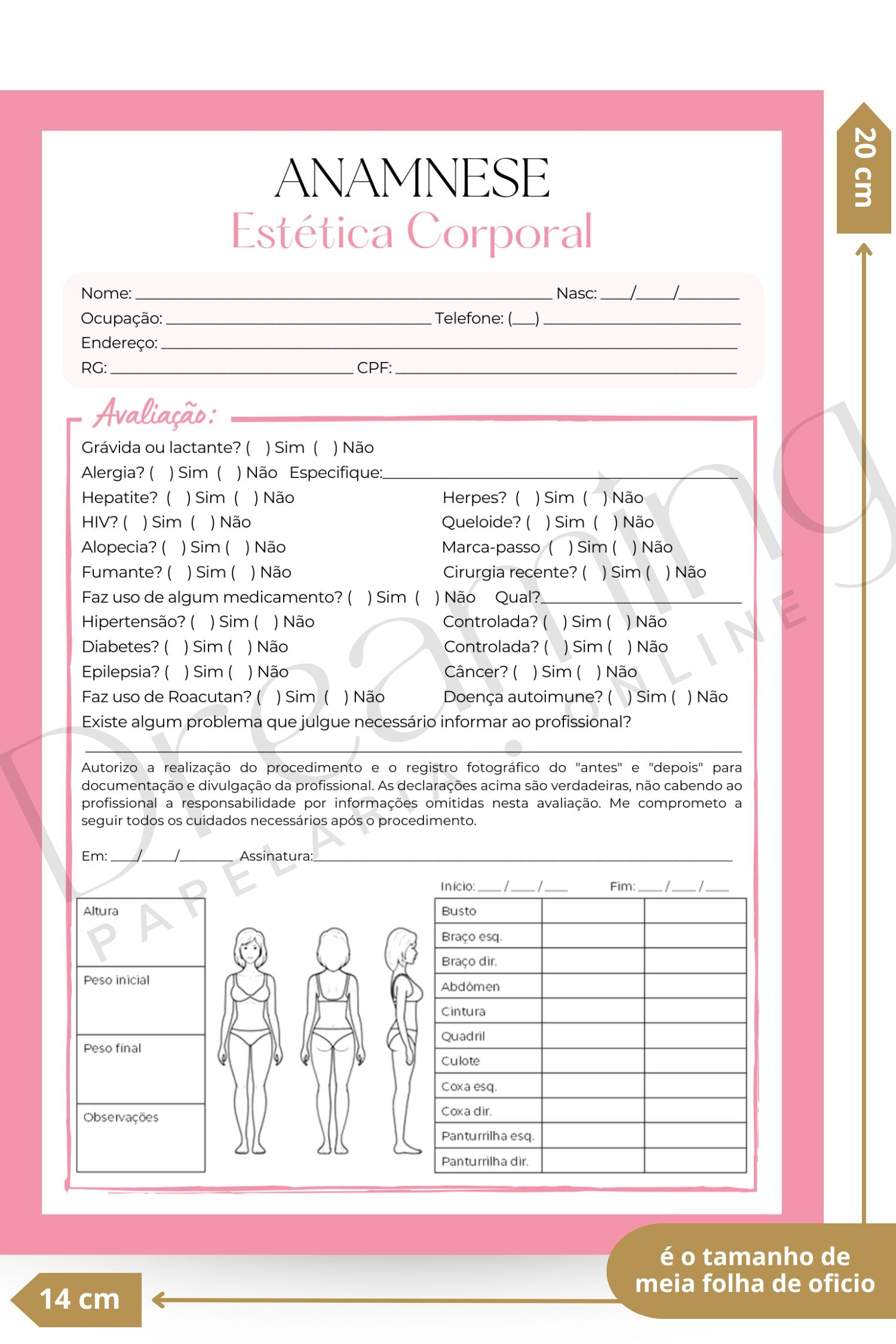 Ficha de anamnese estética corporal