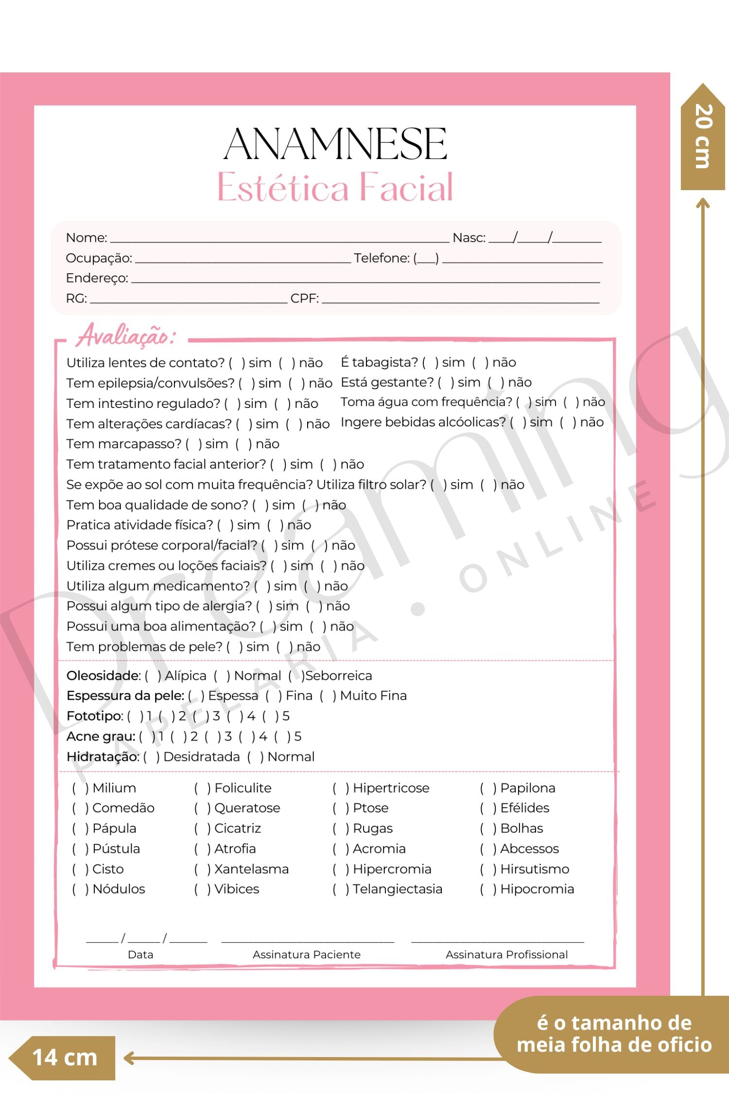 Ficha de anamnese estética facial