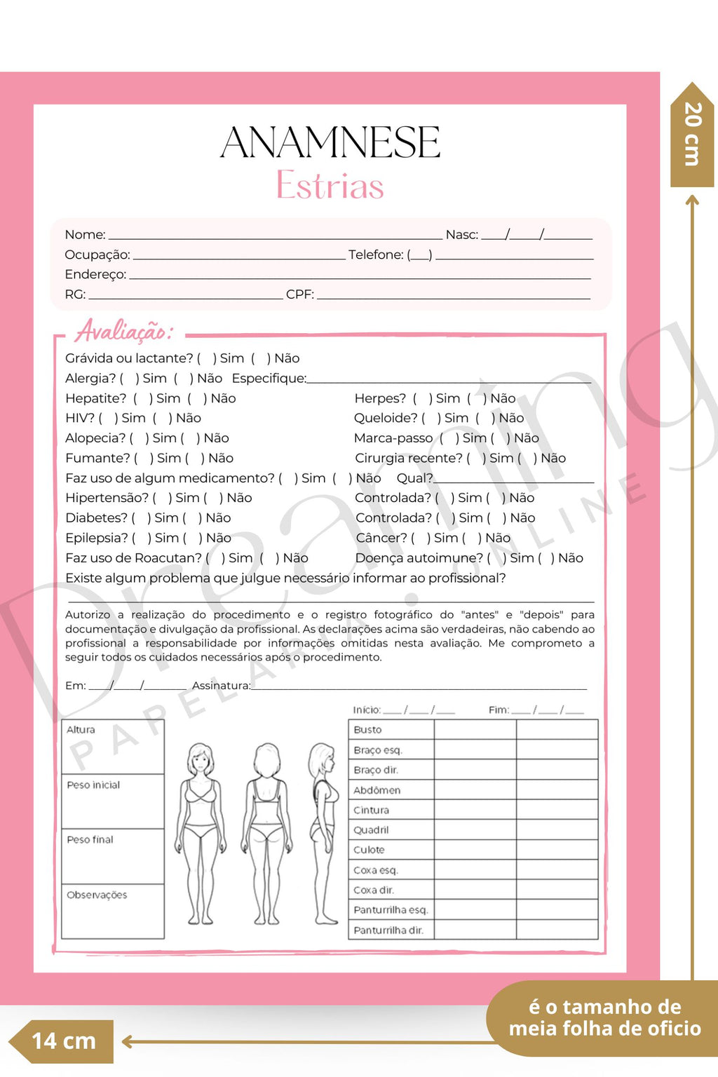 Ficha de anamnese estrias