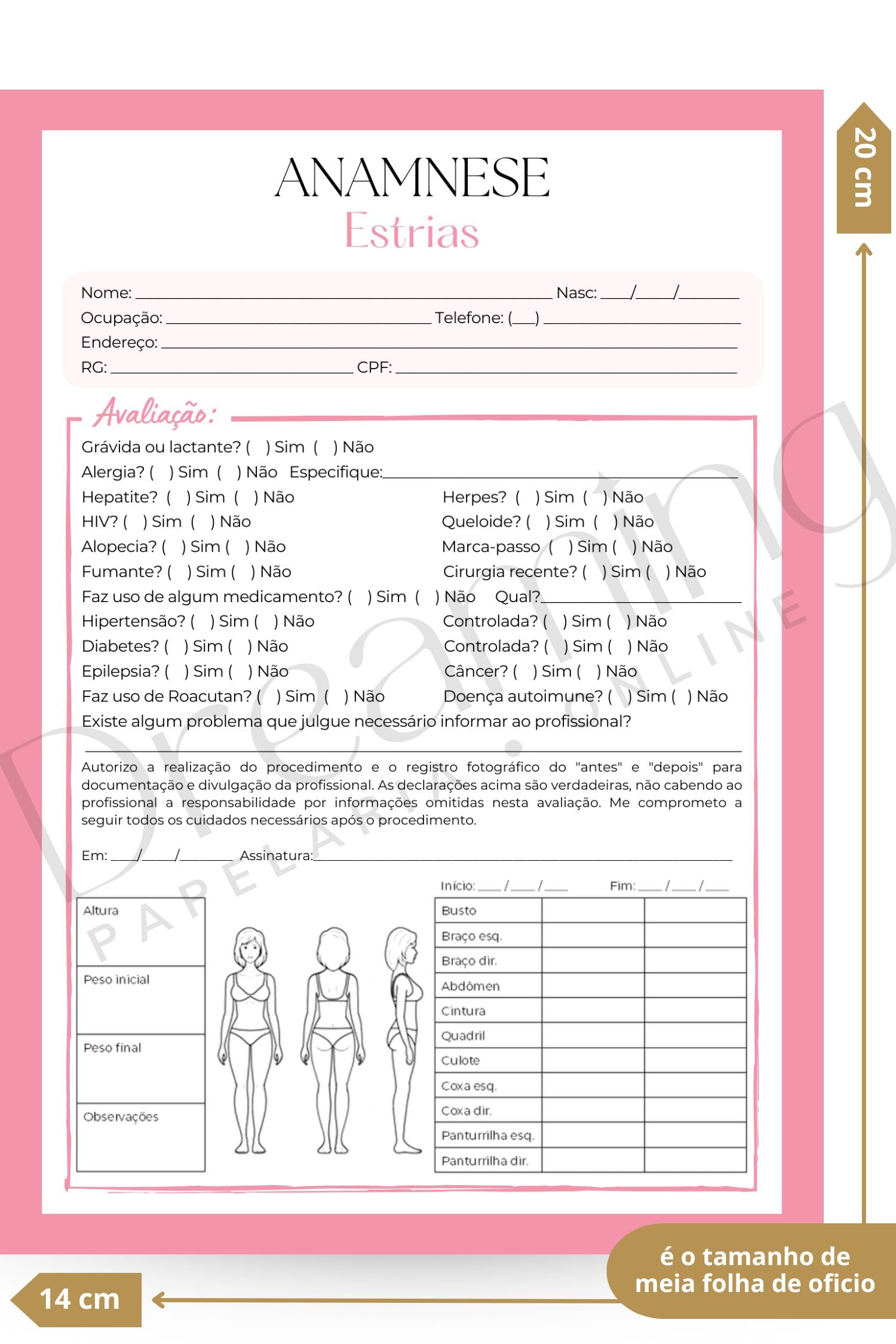 Ficha de anamnese estrias