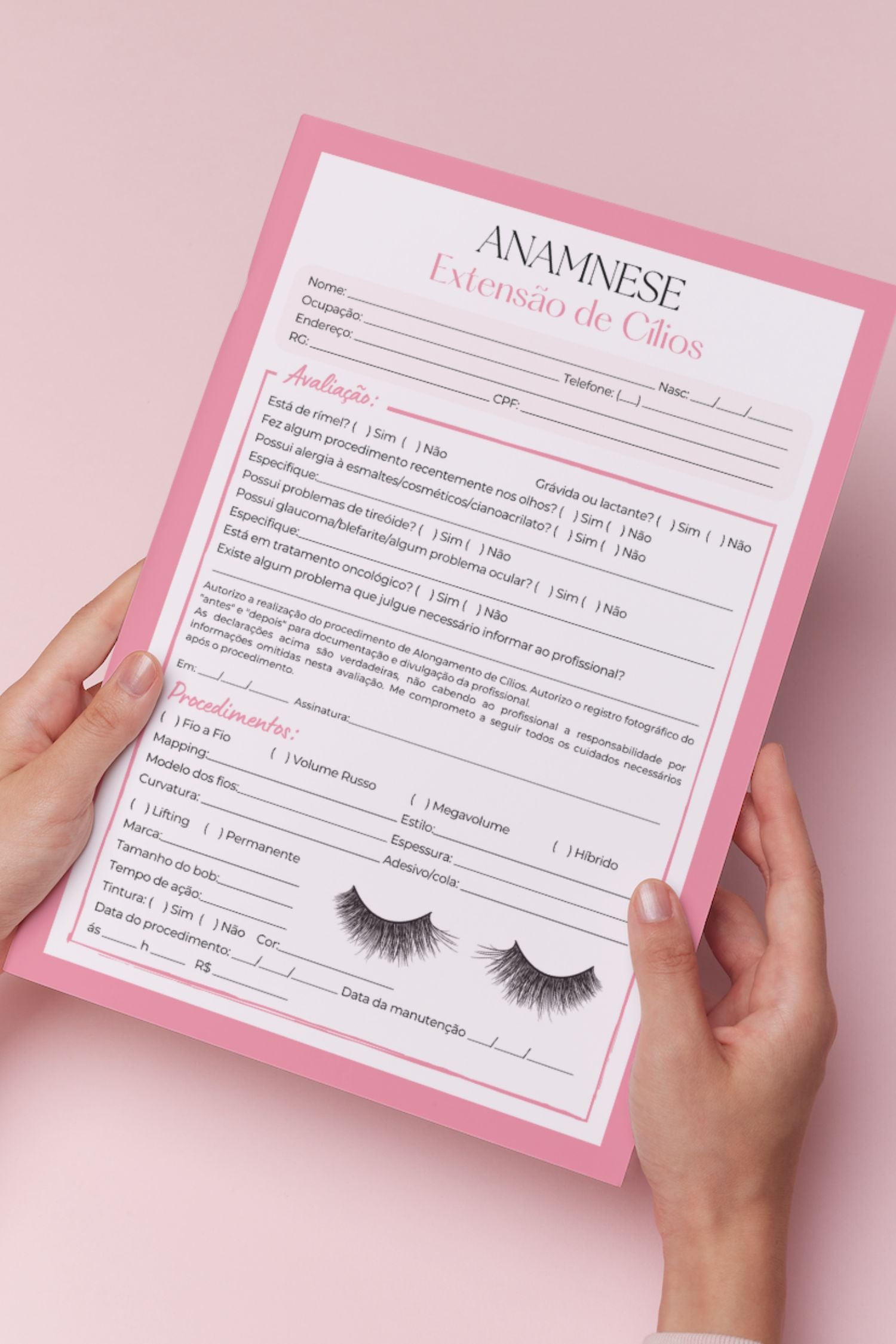 Ficha de anamnese extensão de cílios