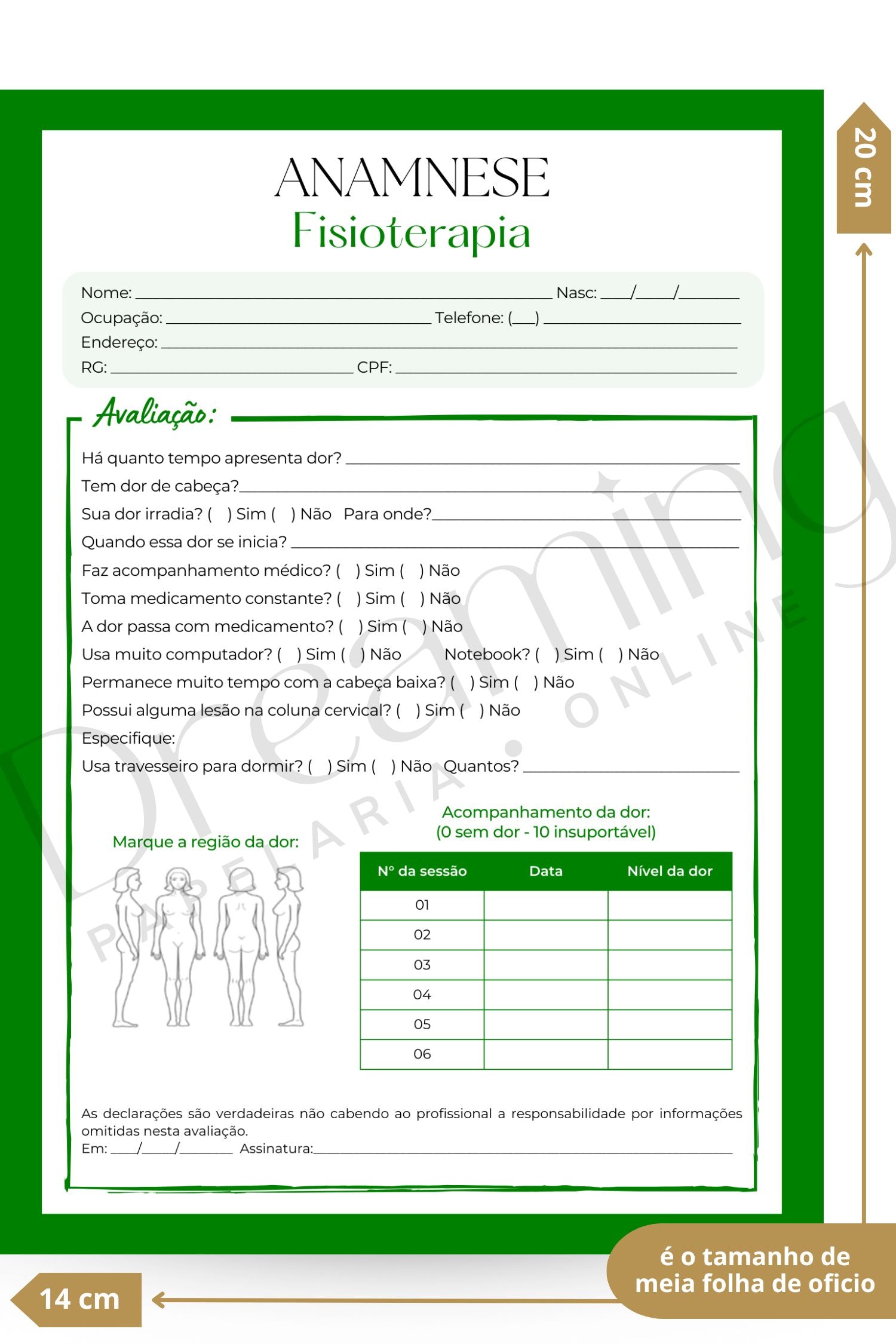 Ficha de anamnese fisioterapia