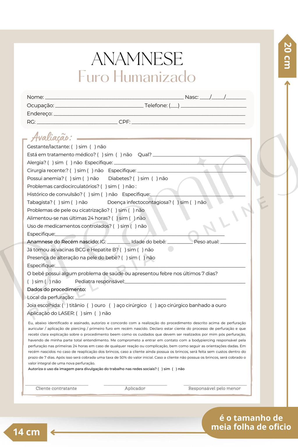 Ficha de anamnese furo humanizado