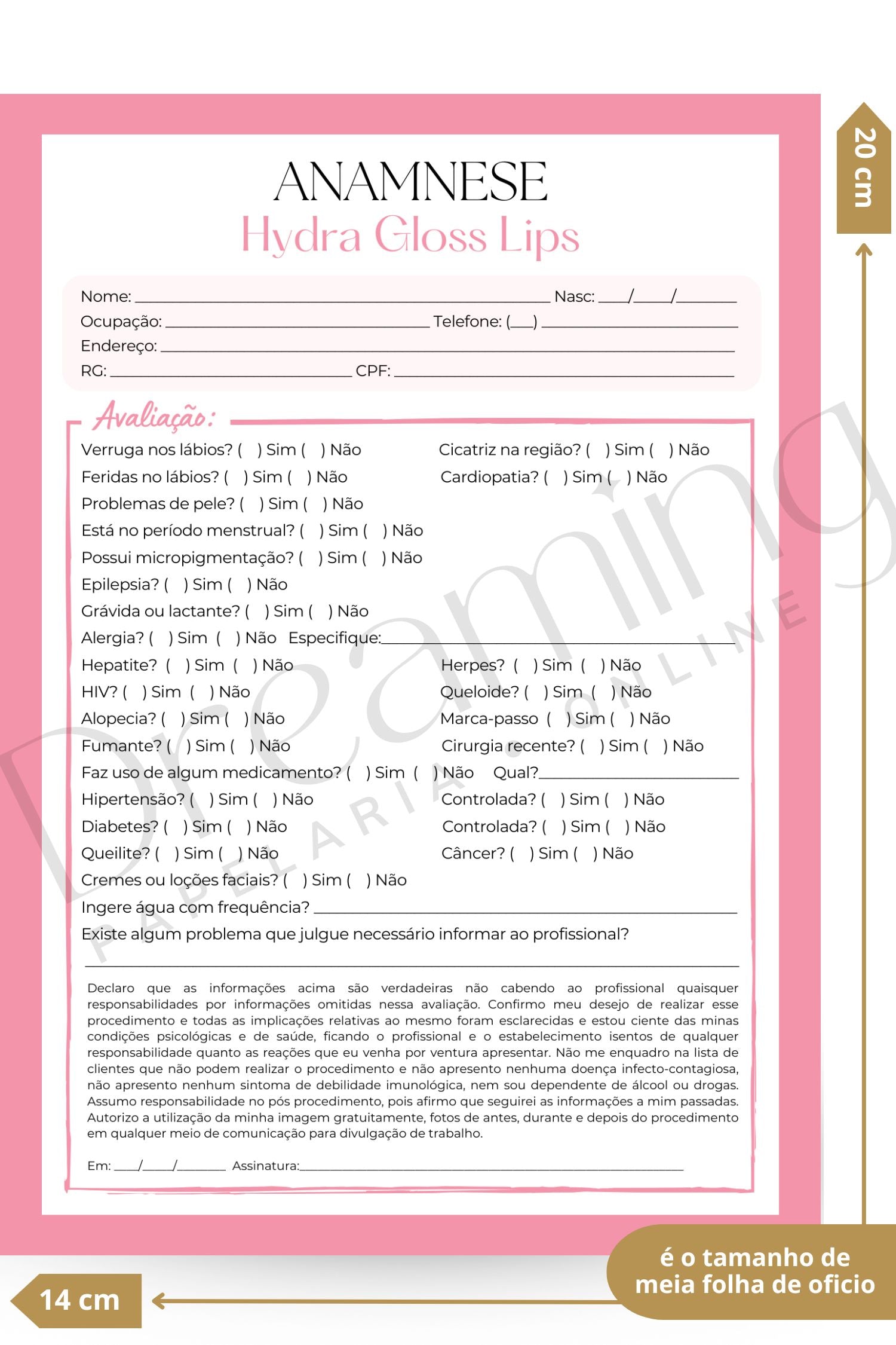 Ficha de anamnese hydra gloss lips