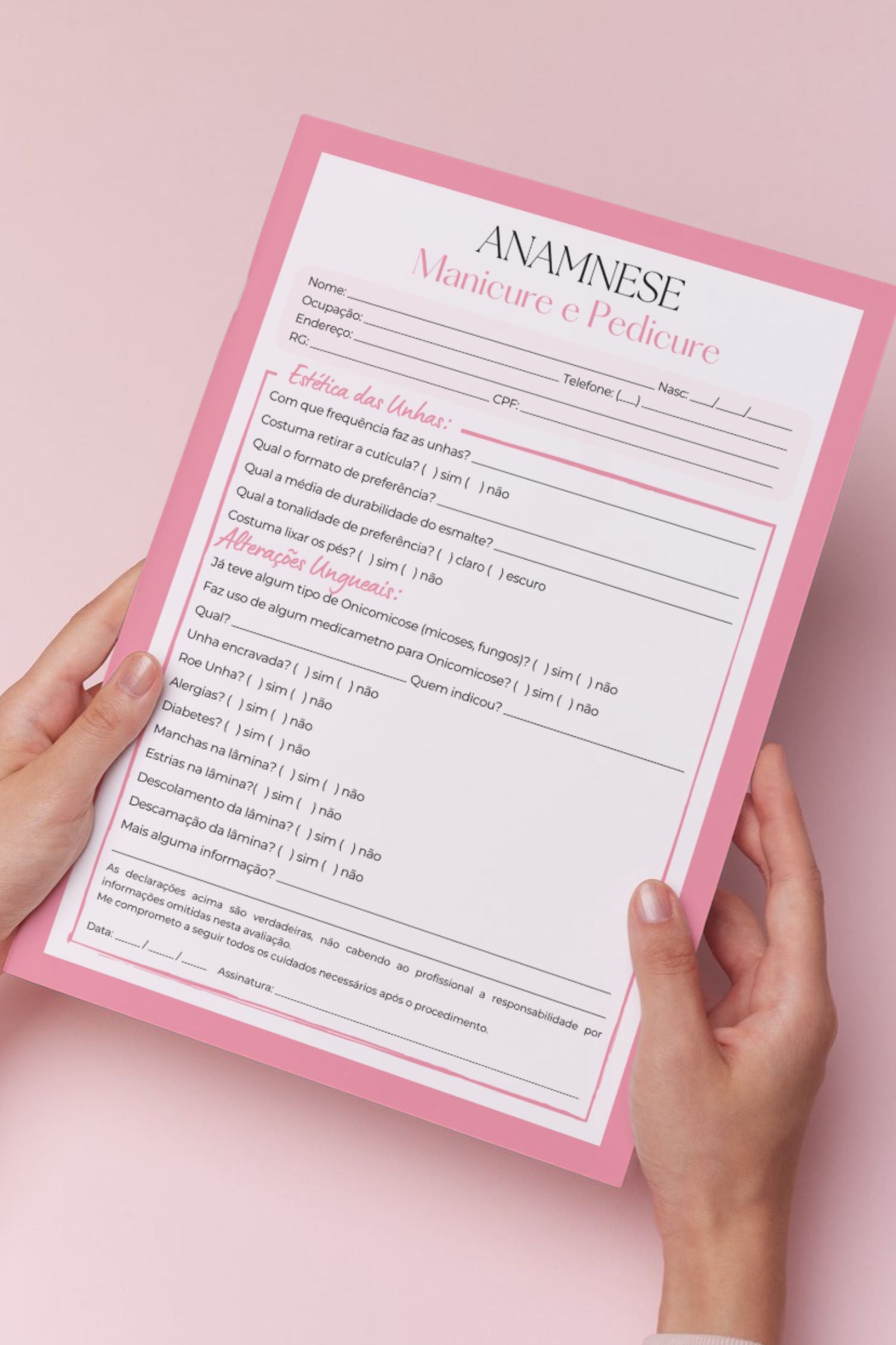 Ficha de anamnese manicure e pedicure