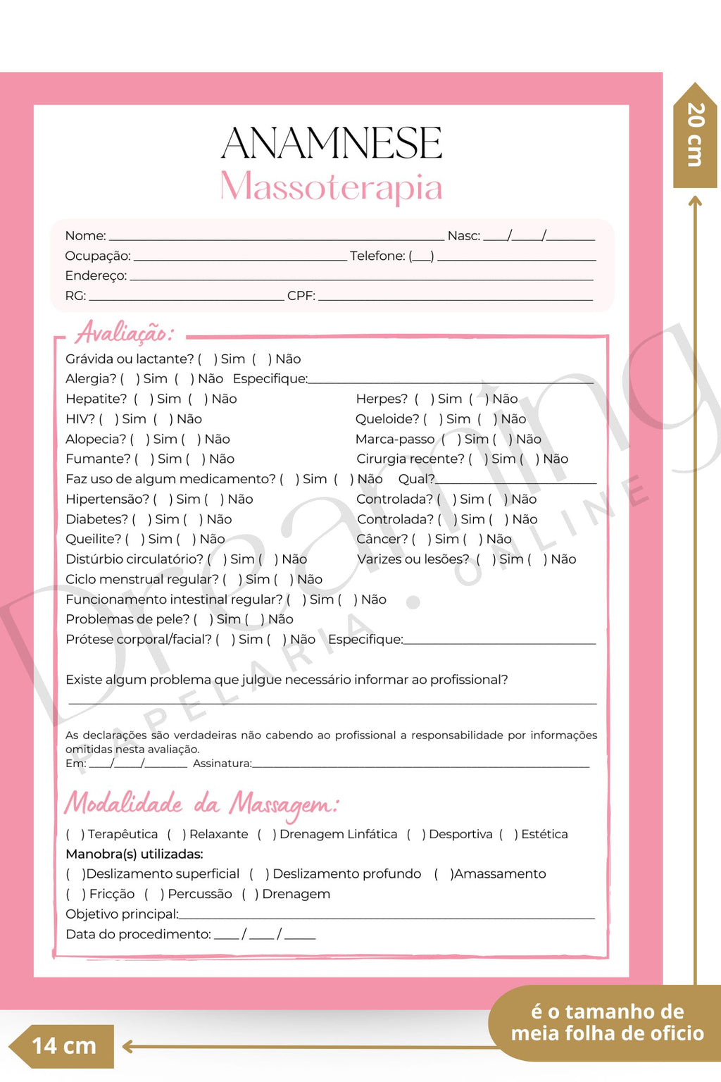 Ficha de anamnese massoterapia