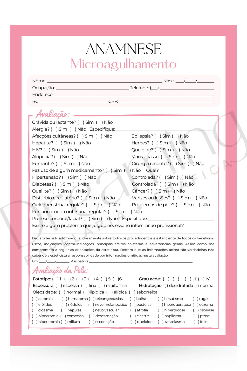 Ficha de anamnese de microagulhamento