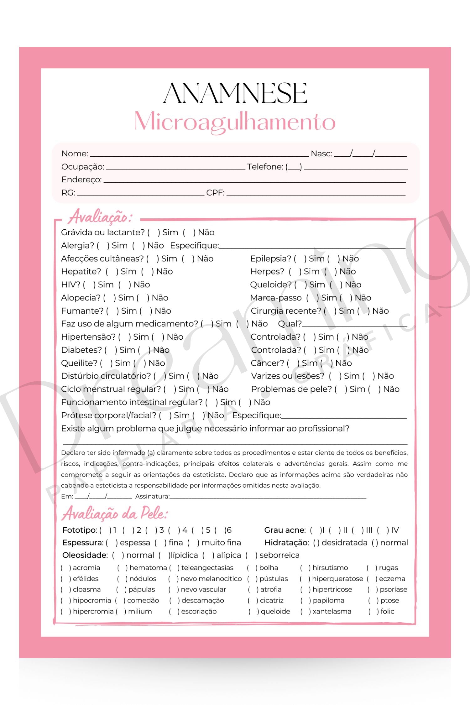 Ficha de anamnese de microagulhamento