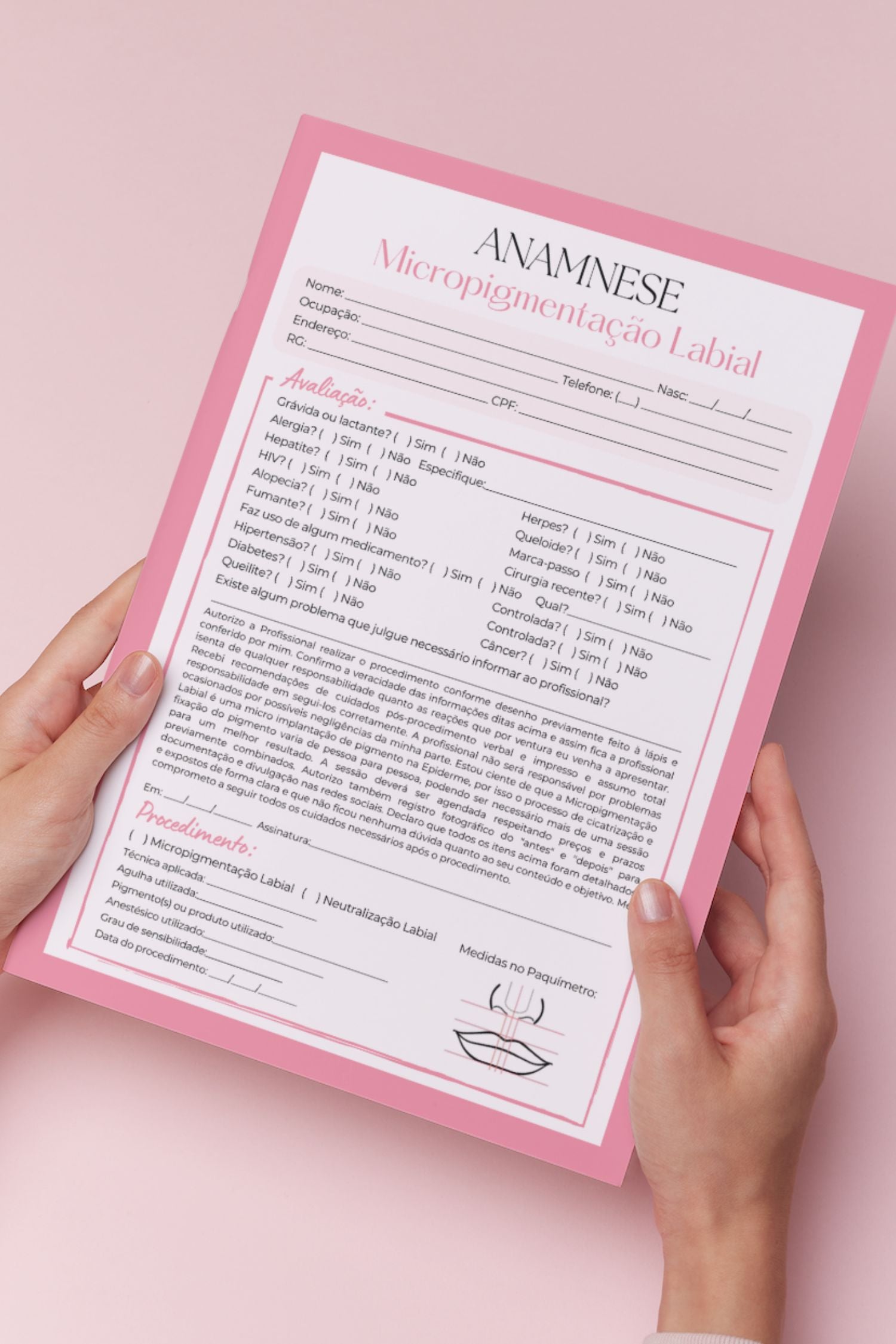 Bloco Anamnese Micropigmentação Labial + Folhetos de Cuidados