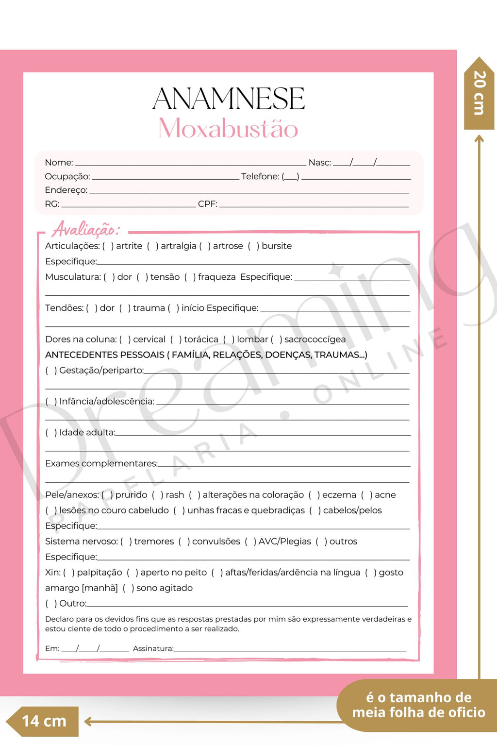 Ficha de anamnese moxabustão