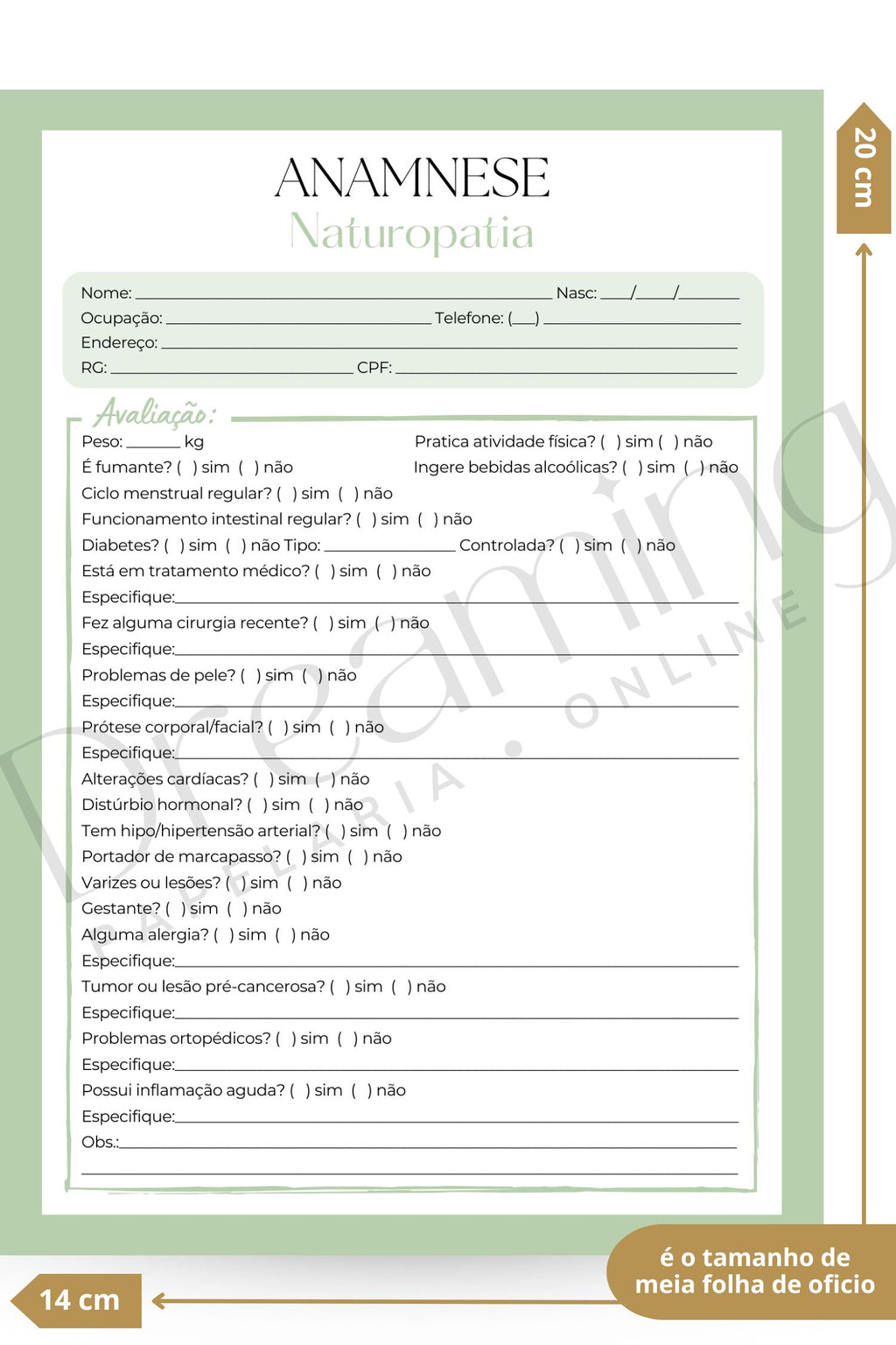 Ficha de anamnese naturopatia