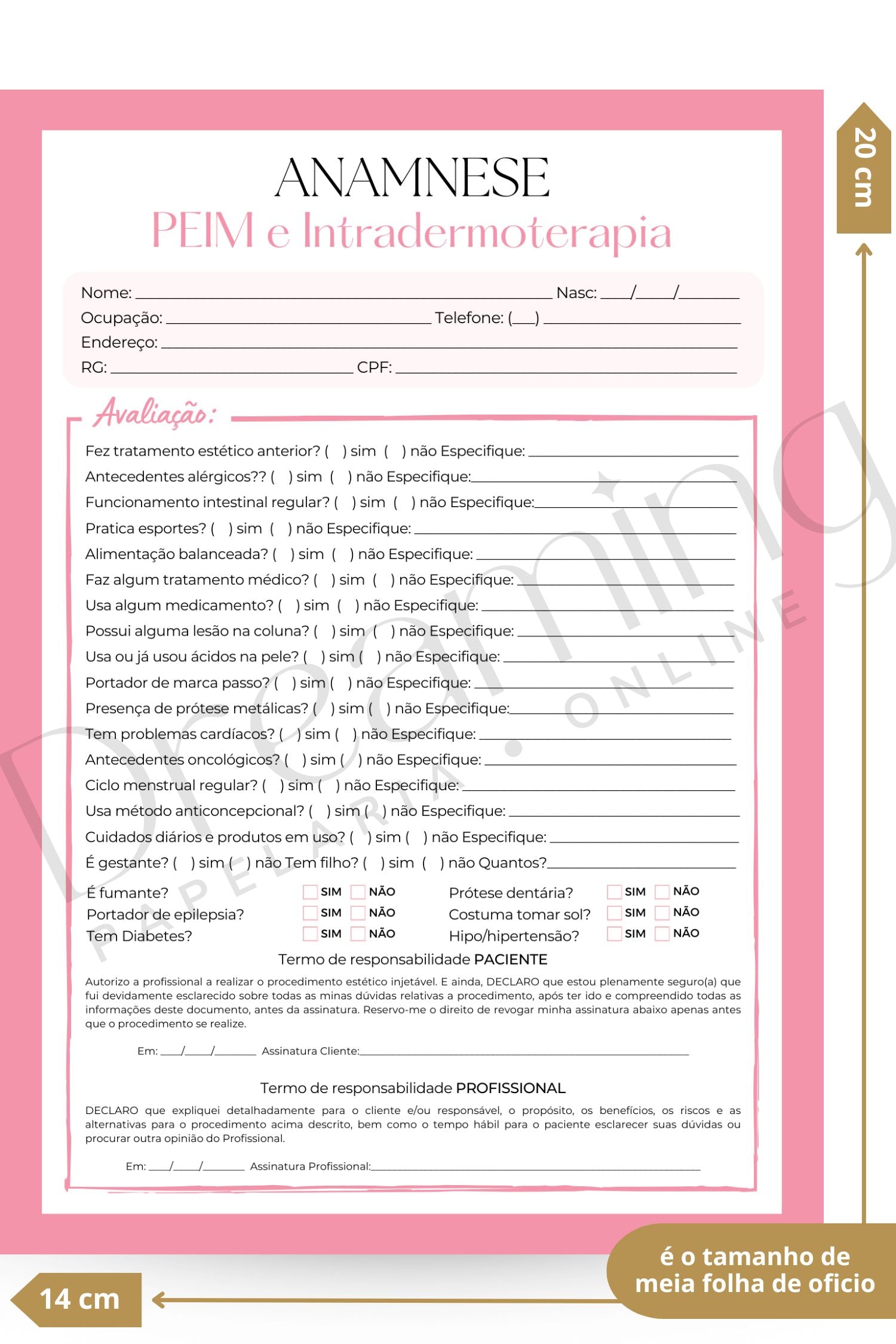 Ficha de anamnese PEIM e Intradermoterapia