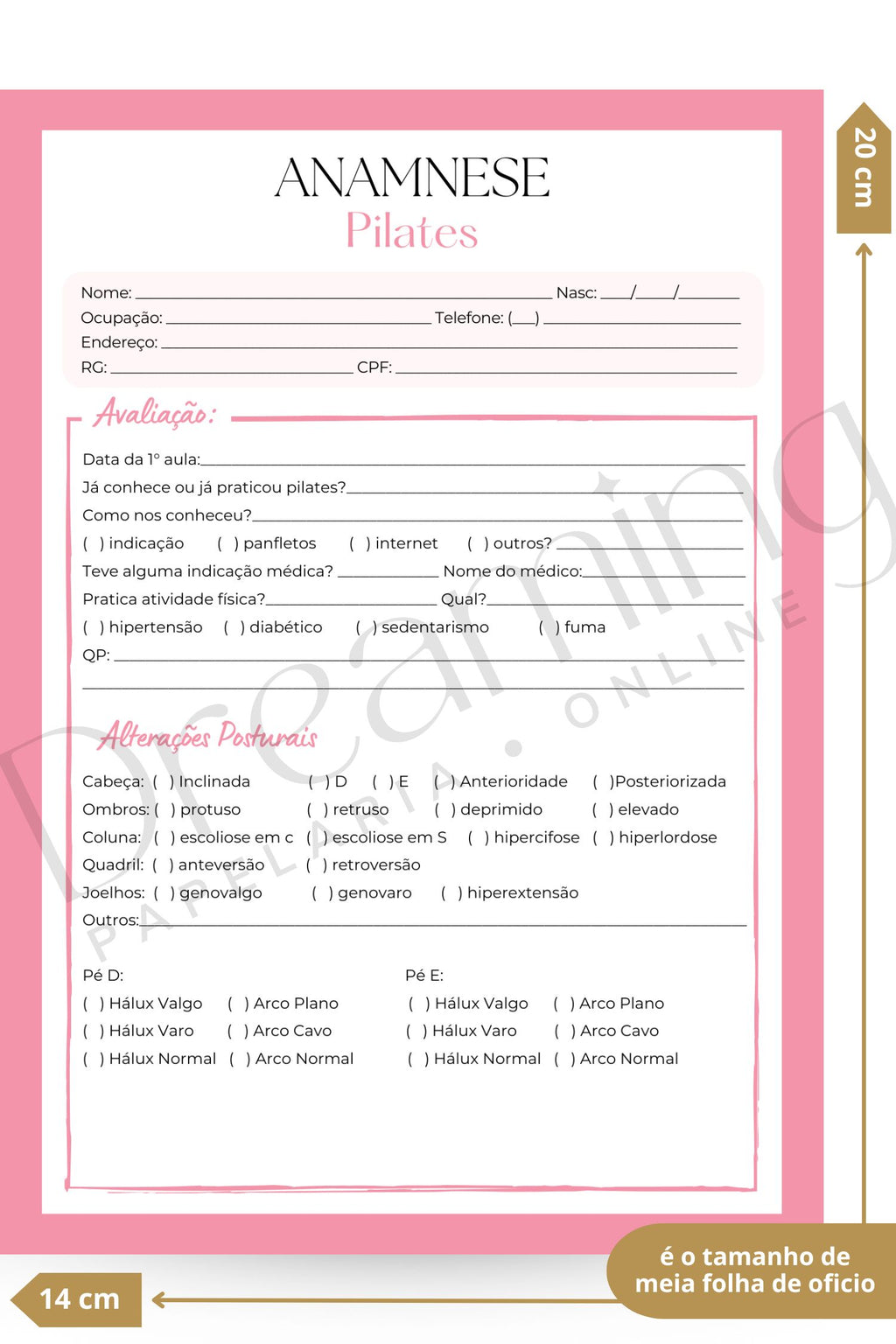 Ficha de anamnese pilates