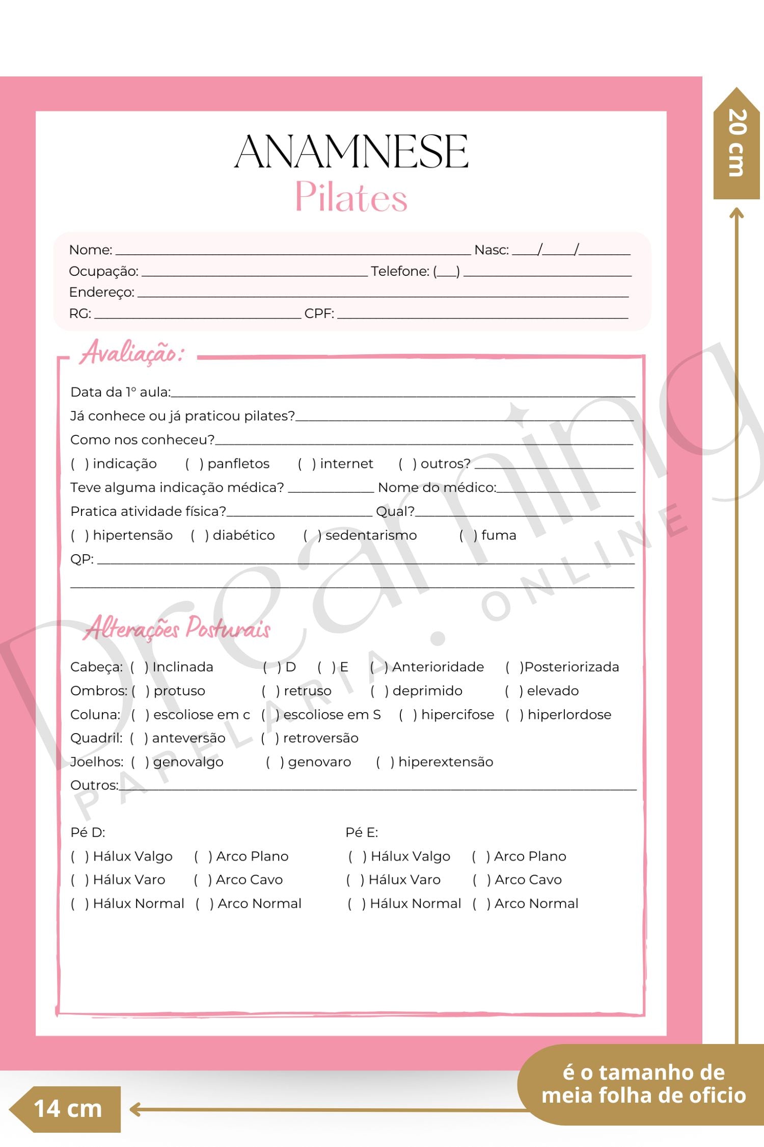 Ficha de anamnese pilates