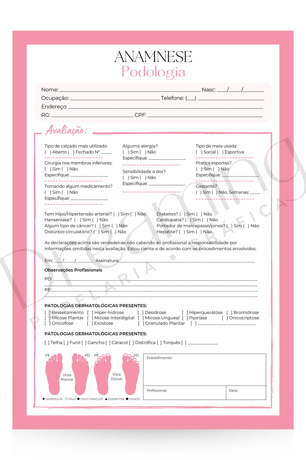 Ficha de anamnese podologia