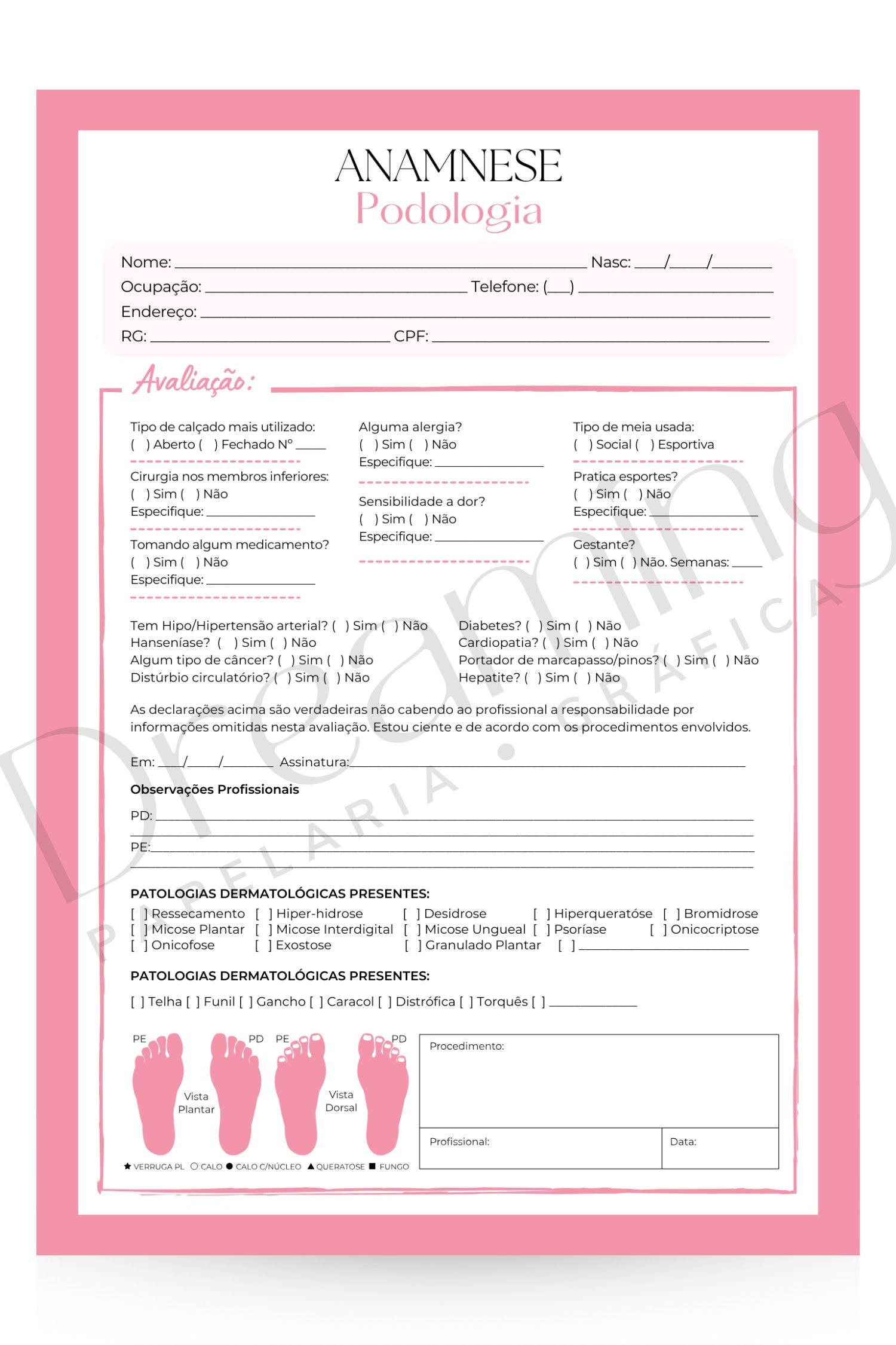 Ficha de anamnese podologia