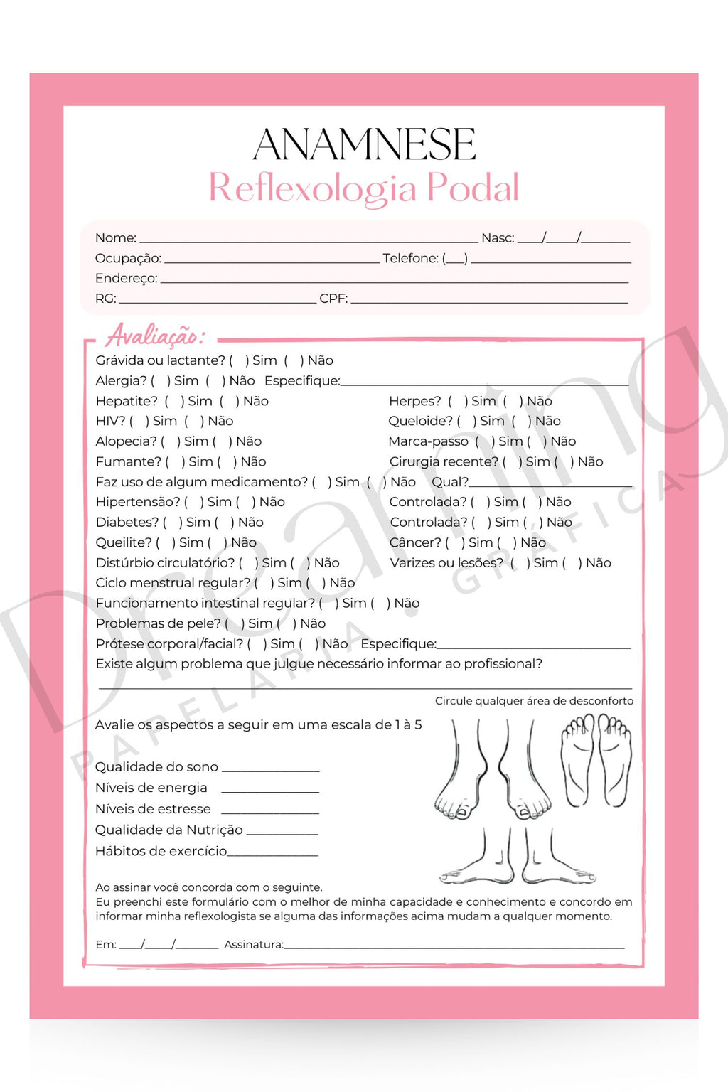 Ficha de anamnese reflexologia podal