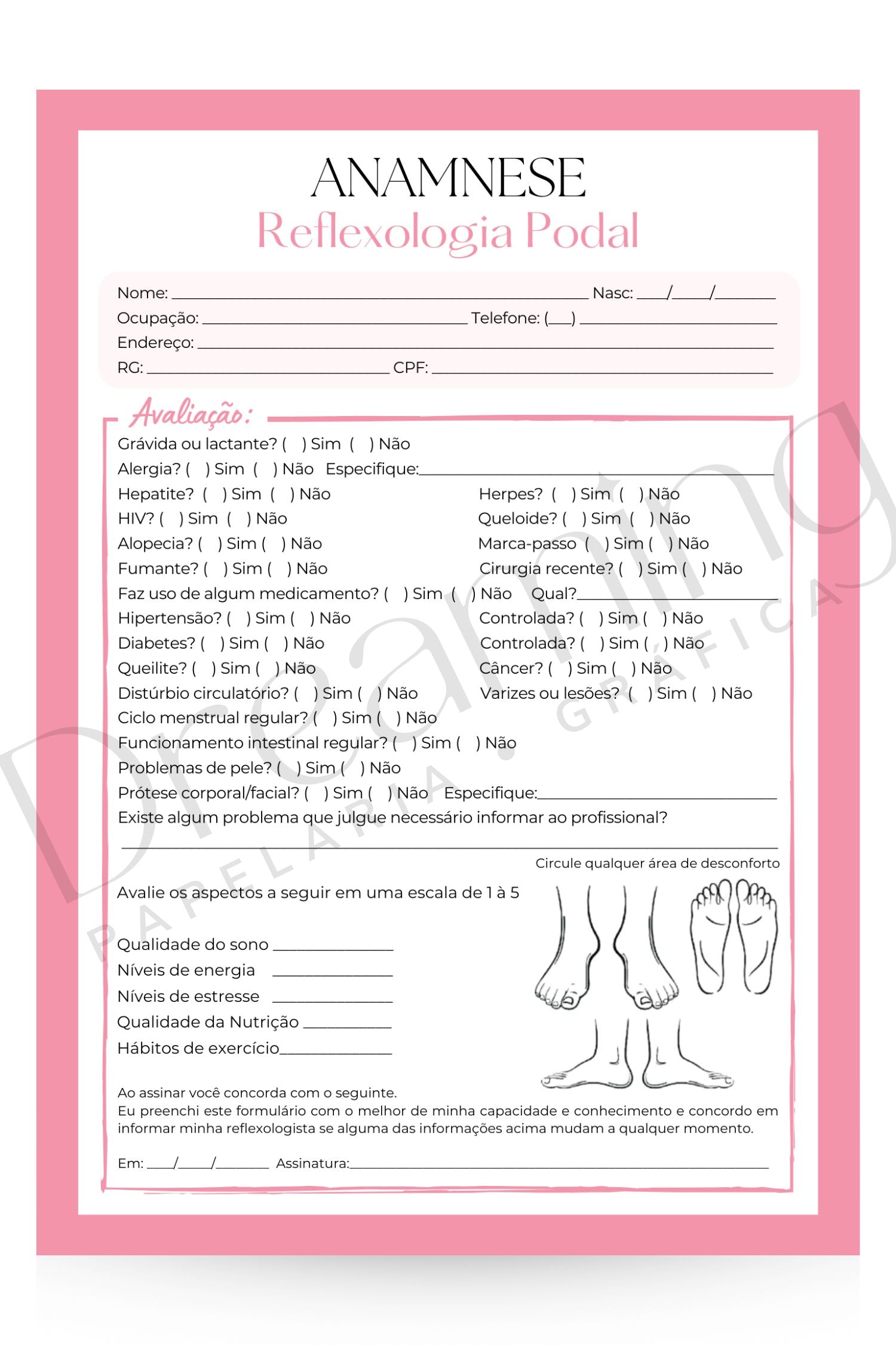 Ficha de anamnese reflexologia podal