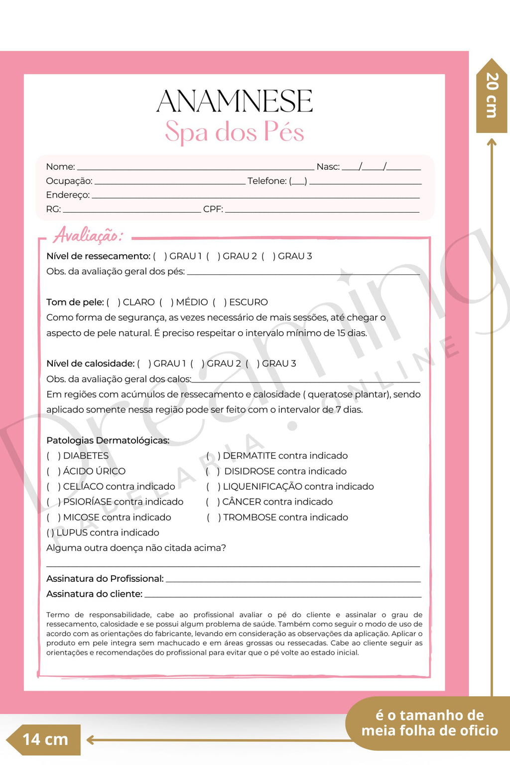 Ficha de anamnese spa dos pés