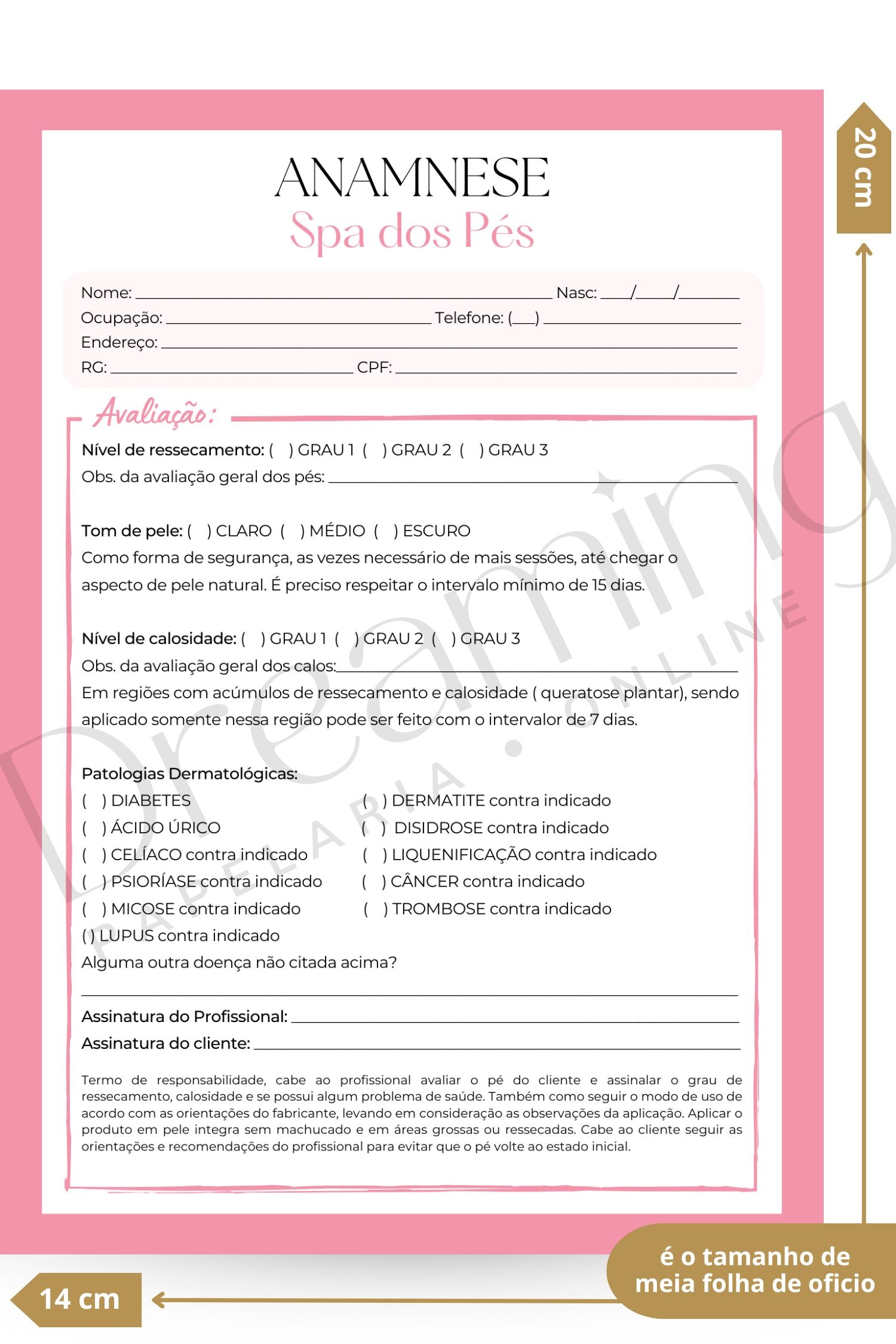 Ficha de anamnese spa dos pés