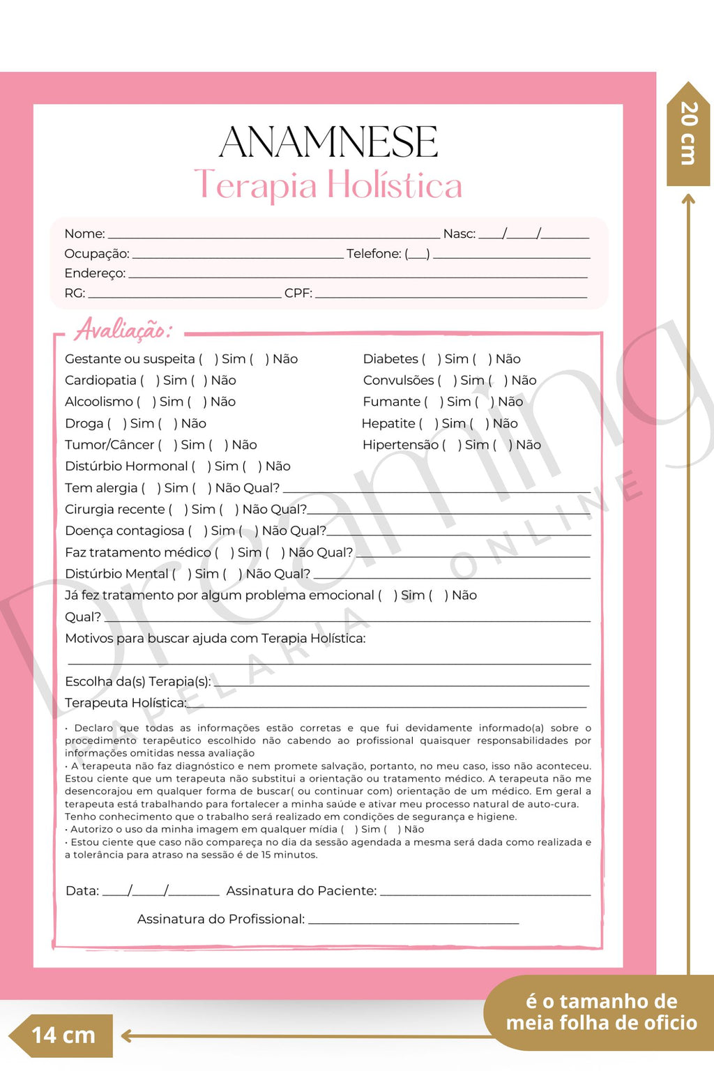 Ficha anamnese de terapia holística