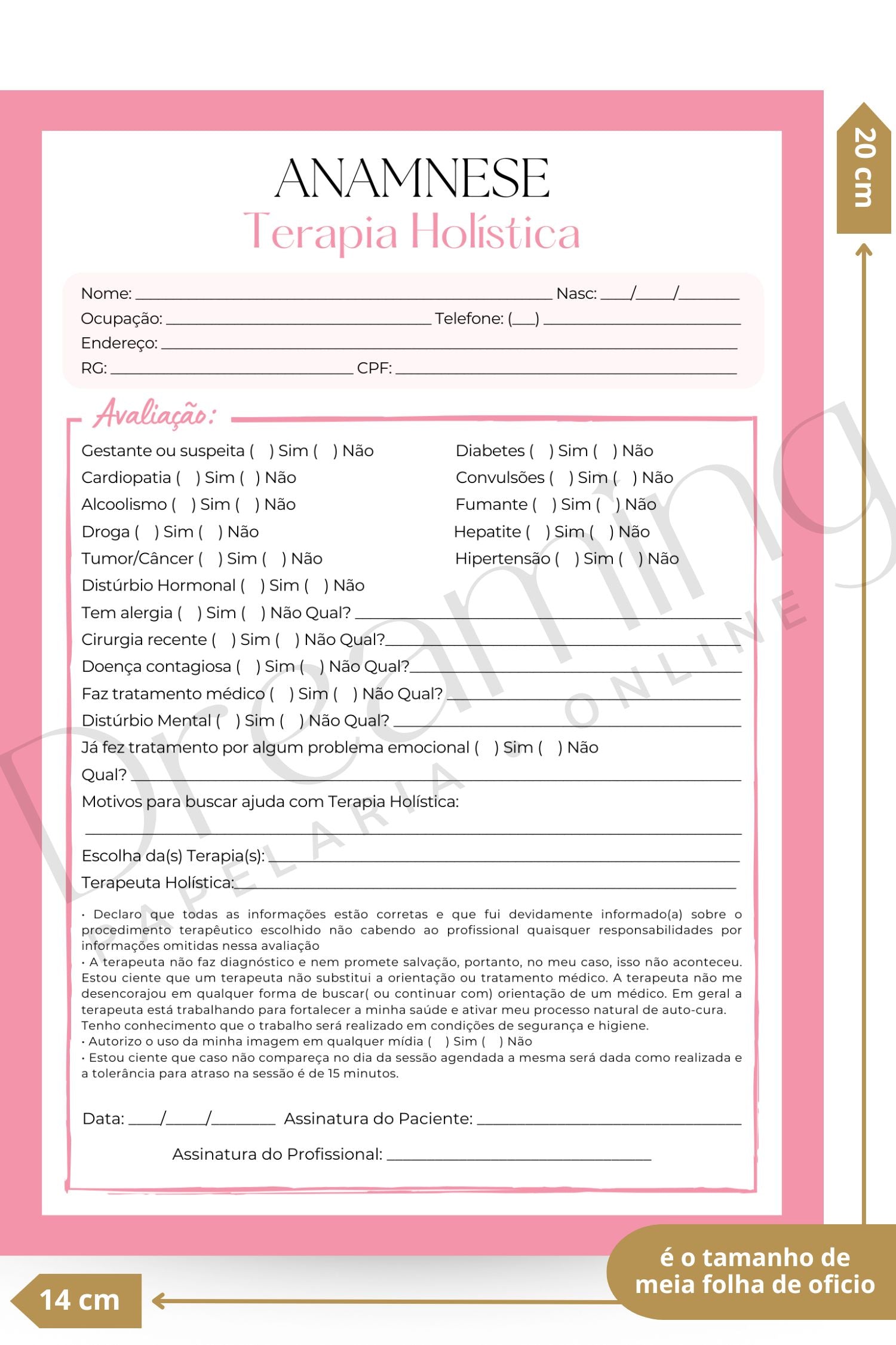 Ficha anamnese de terapia holística