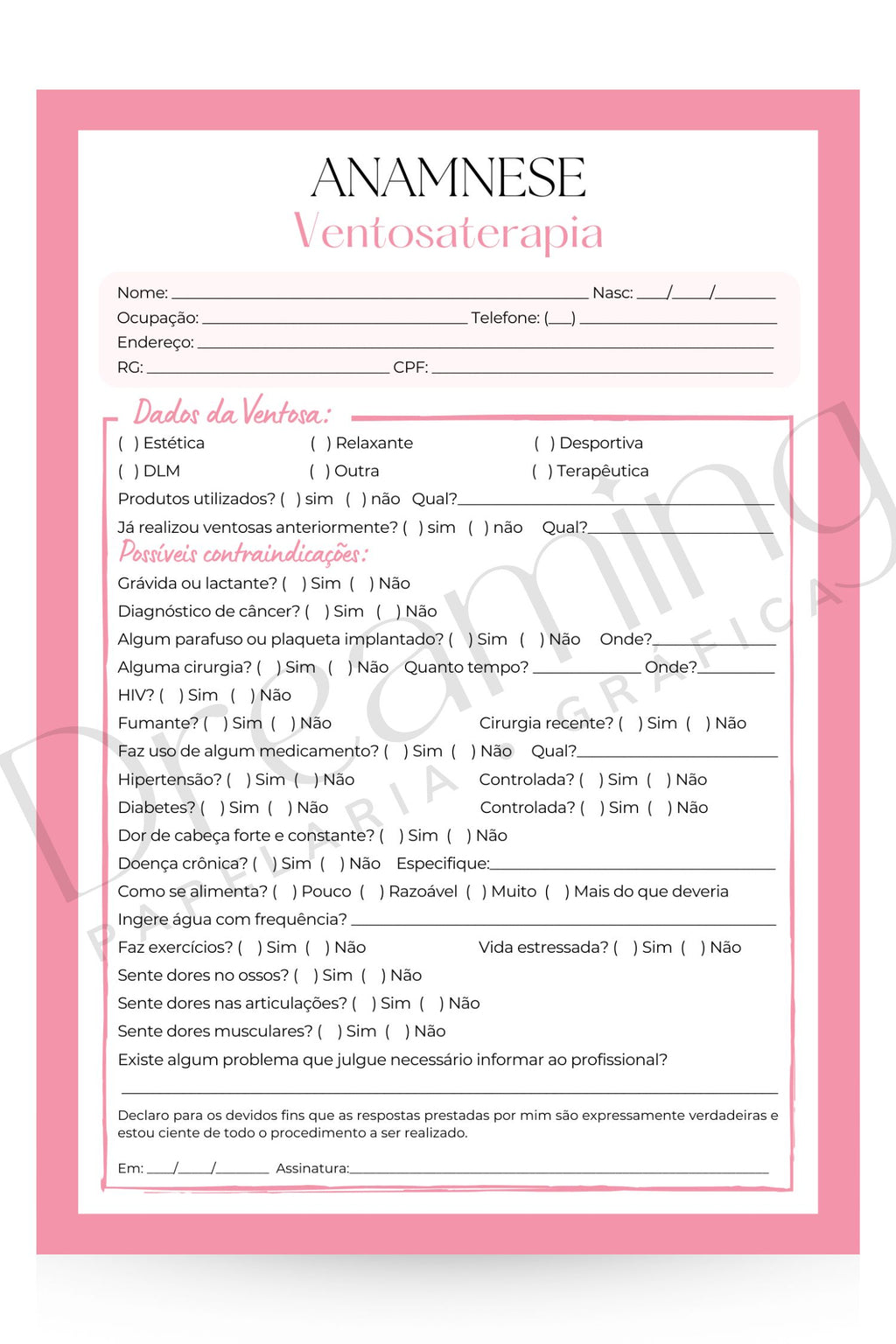 Ficha de anamnese ventosaterapia