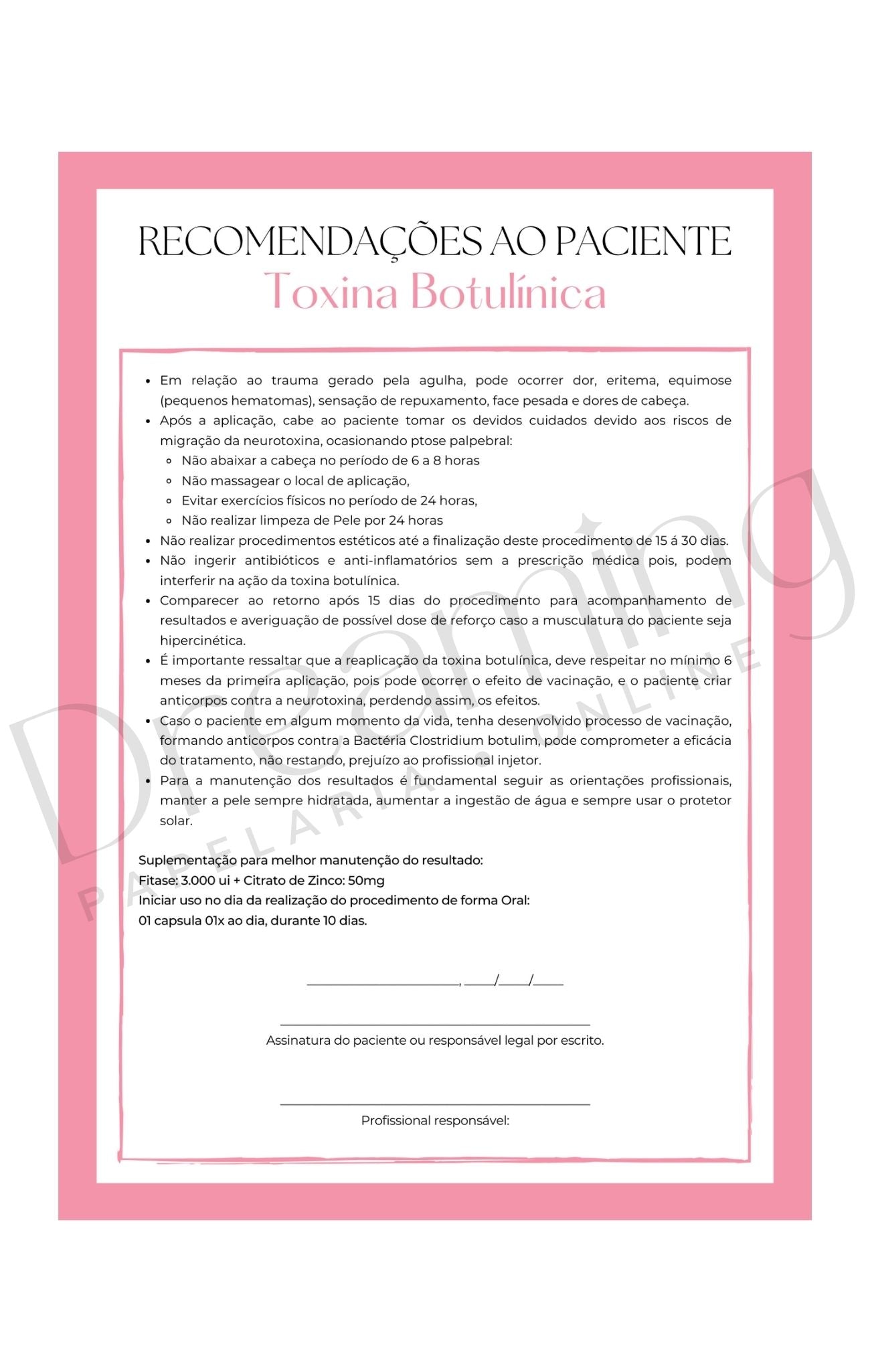 Recomendações ao paciente toxina botulínica