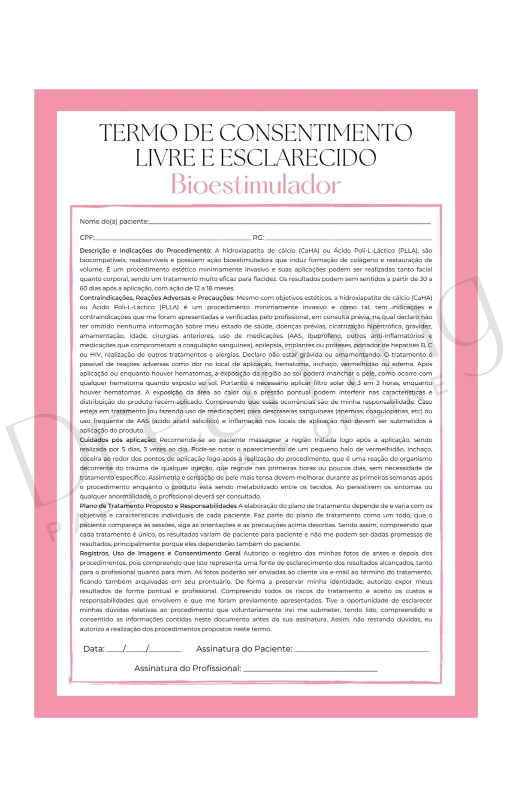 Termo de consentimento livre e esclarecido bioestimulador