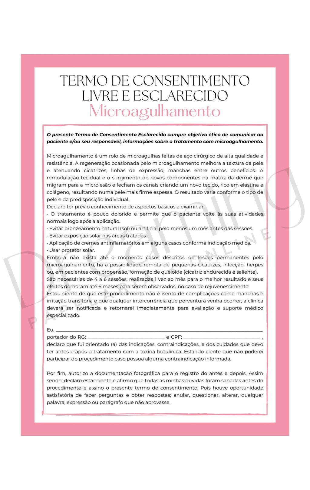 Termo de consentimento livre e esclarecido microagulhamento