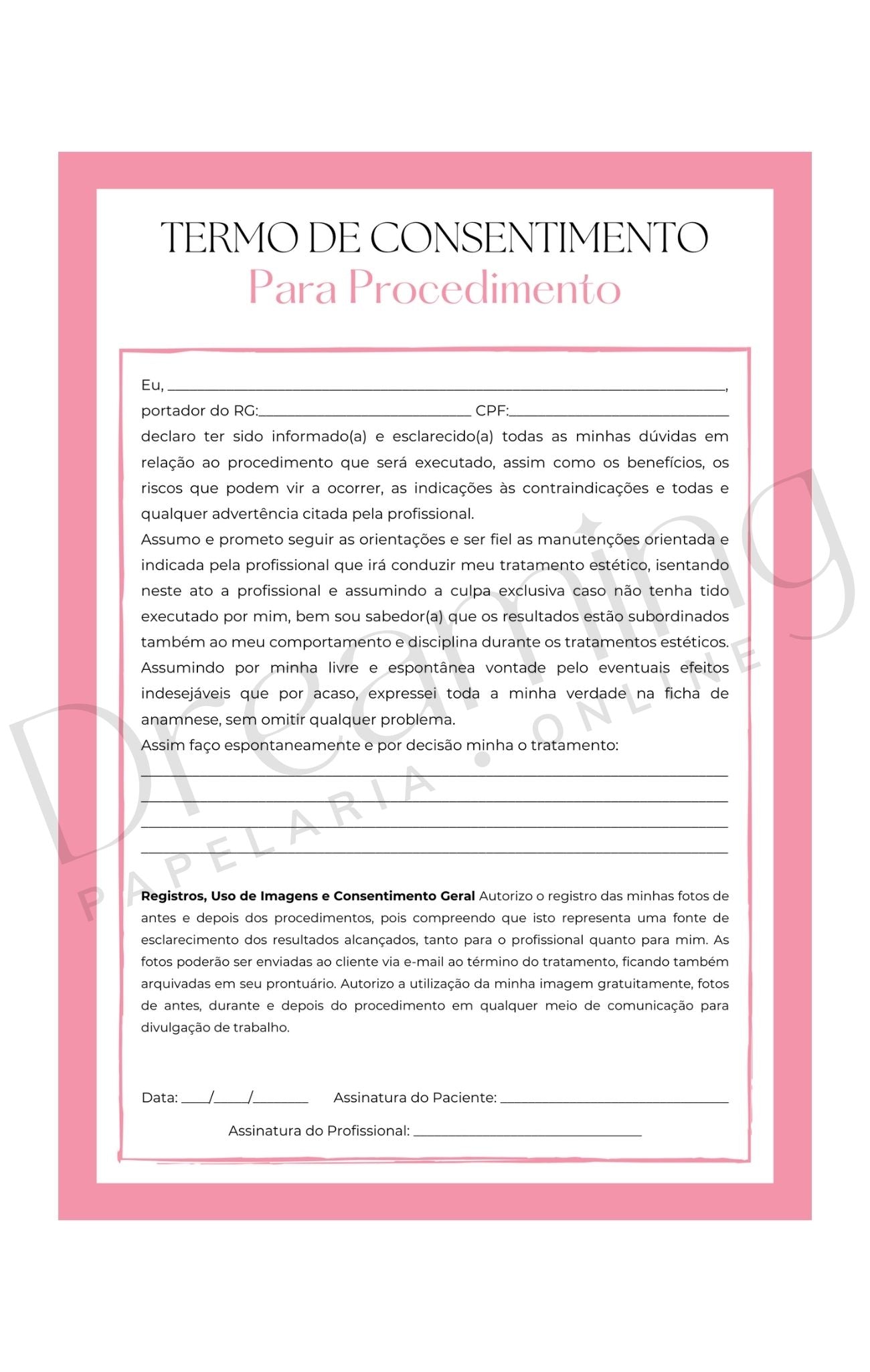 Termo de consentimento para procedimento