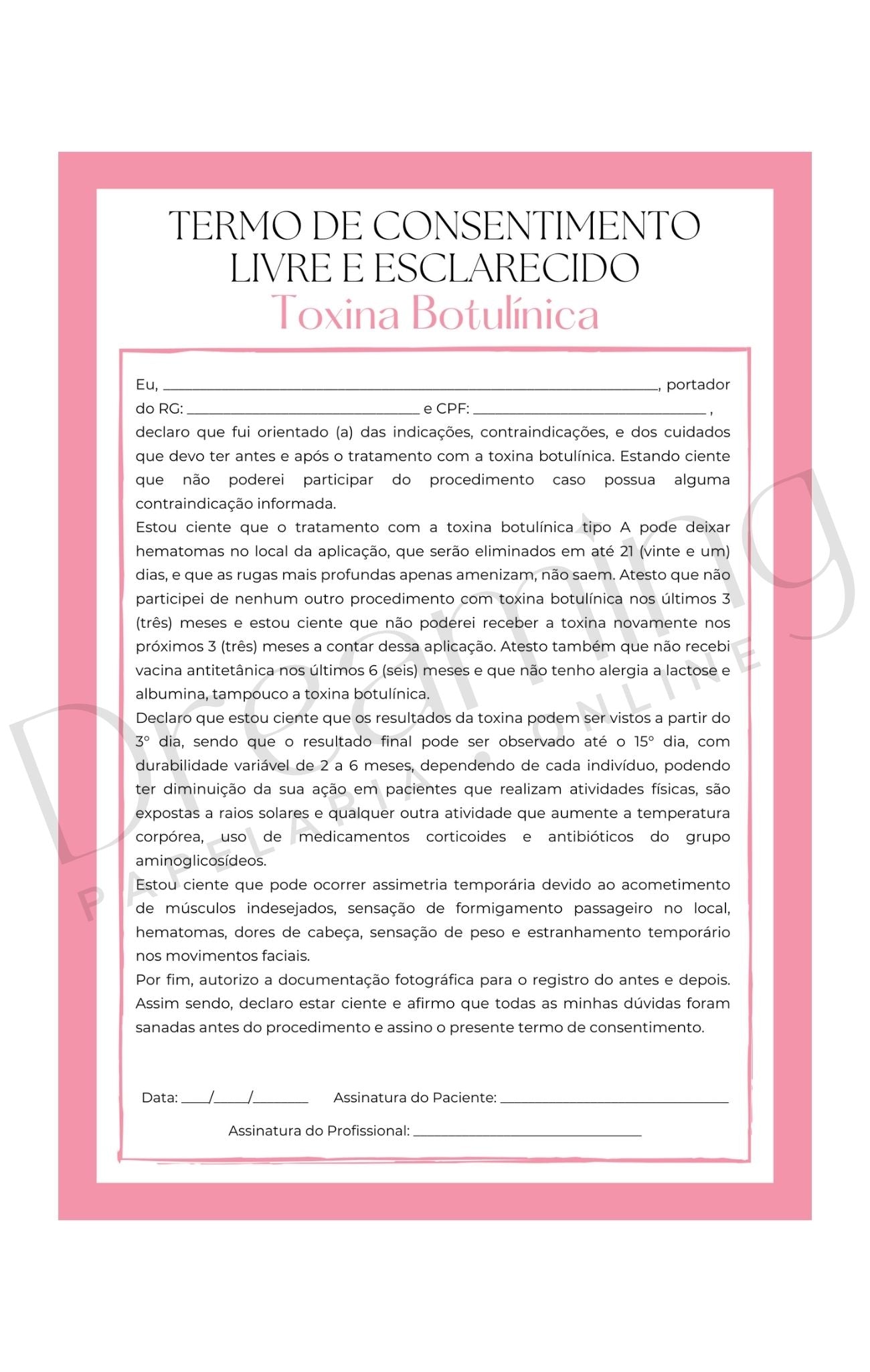 Termo de consentimento livre e esclarecido toxina botulínica